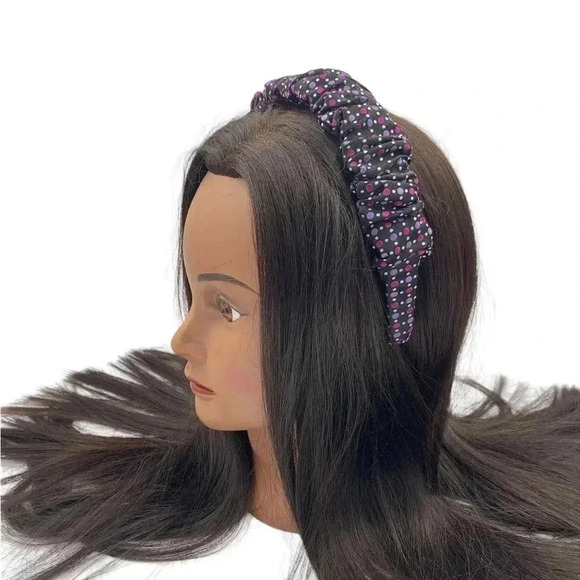 Polka Dots  Scrunchy Crown Purple Handcrafted Headband Silk Hair Accessory Prom - Picture 4 of 9